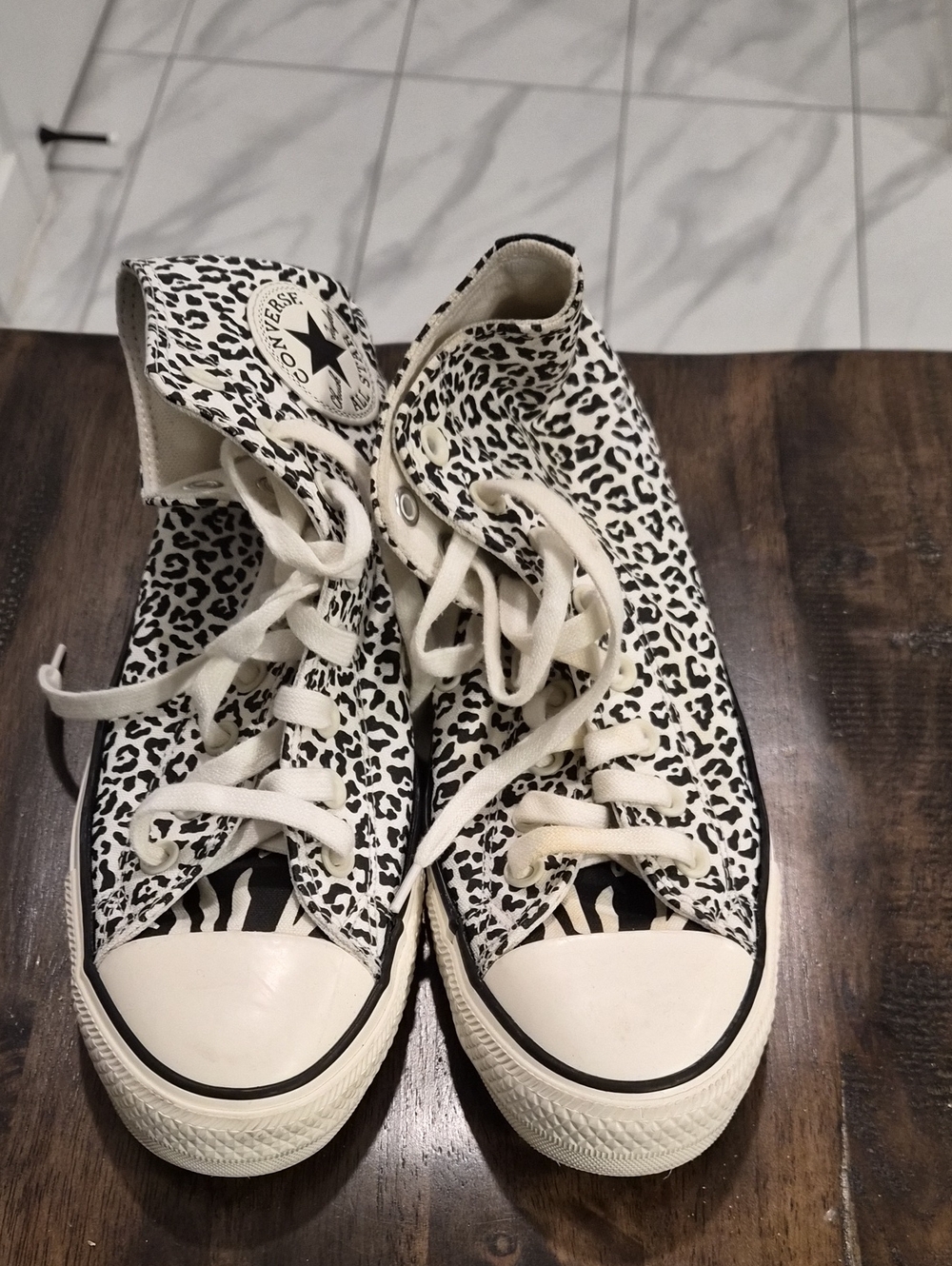 Converse High Top Sneakers - White with Black Leopard Print